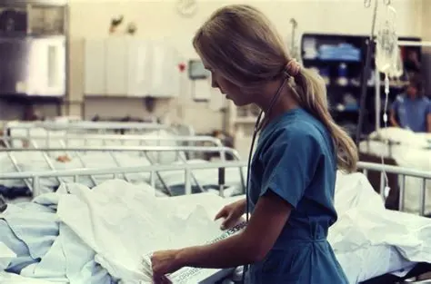 "nurse assisting a patient in hospital ward"