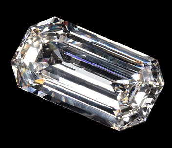 Close-up of the Uncle Sam diamond, a clear emerald-cut gemstone from Arkansas.