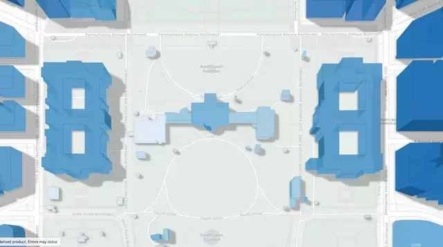 As the tool was created in 2019, the East Wing of the White House is still standing on the map